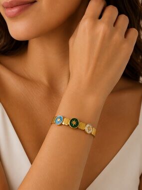 Stainless Steel Gold Color Plated Bangle / Handcuff Bracelet (NWOT)